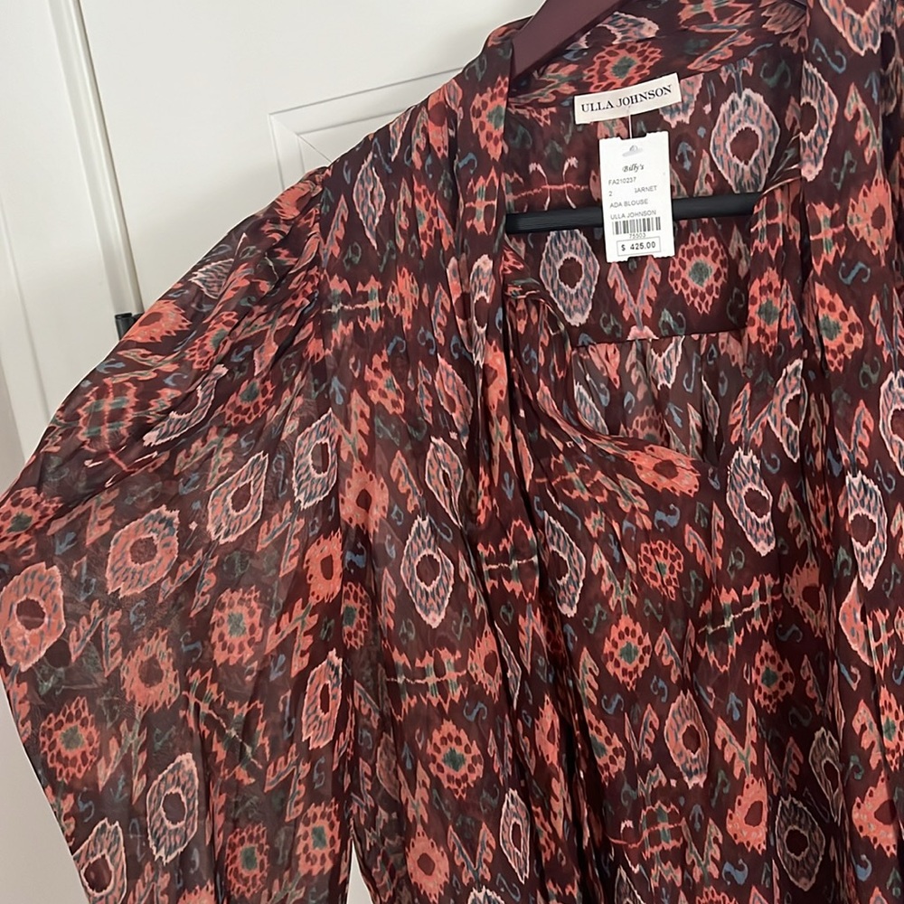 NWT $425 Ulla Johnson 100% Silk Ada Garnet Blouse Shirt - Picture 9 of 10